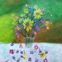 Colorful flower vase - flower arrangement - acrylic painting